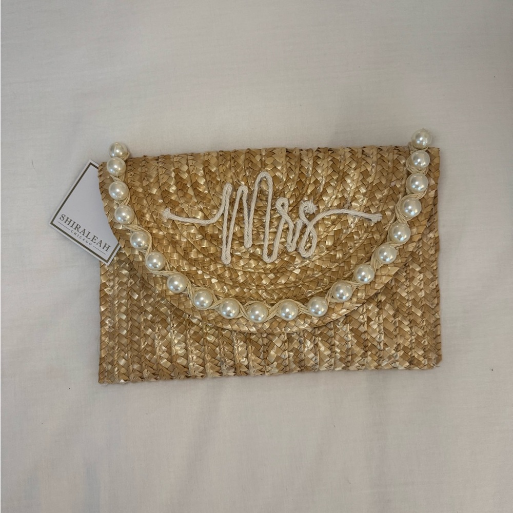 Shiraleah Woven "Mrs" Clutch with Pearl Detail